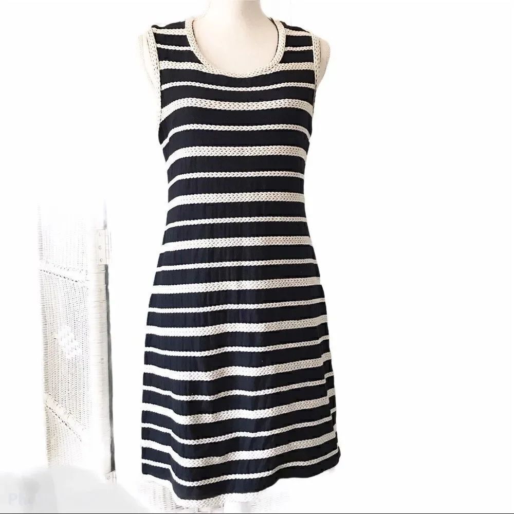 Max Studio Nautical Navy White Striped Dress L